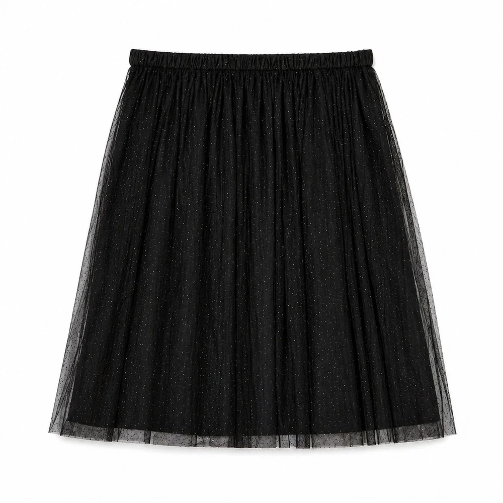 H&M‎ Black Tulle Midi Skirt XXL Elastic Waist Sheer Layer